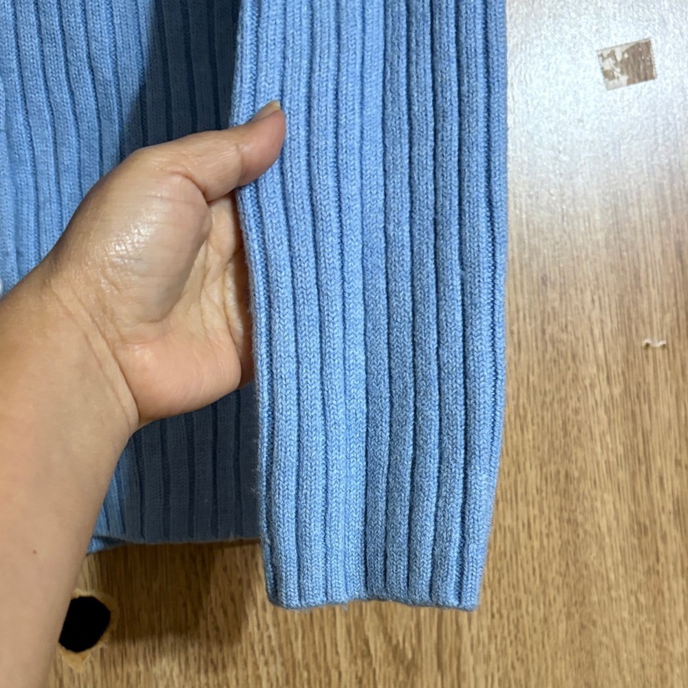 REPEAT Stylish Blue Ribbed Cardigan 100% merino Wool (looks like a size medium) - Picture 6 of 9